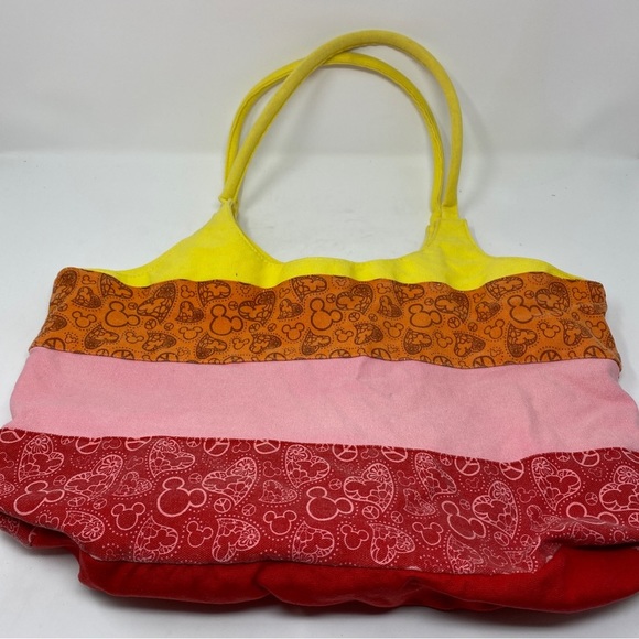 Disney Parks large cotton tote bag red pink yellow Orange snap closure Mickey - Picture 2 of 6